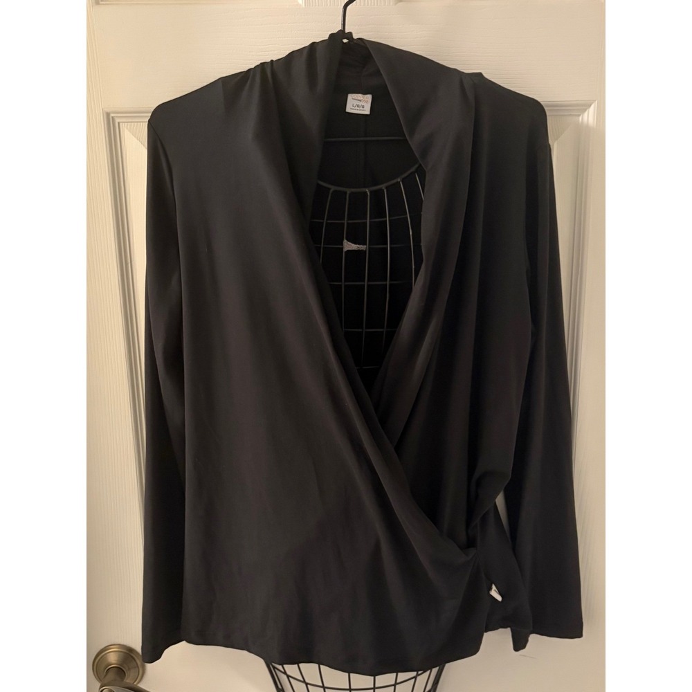 Copper Fit Women's Large Black Wrap Front Performance Pullover Long Sleeve